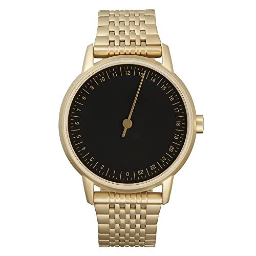 Montre slow Round 15 en acier doré tout-en-un avec son cadran noir épuré et bracelet métallique