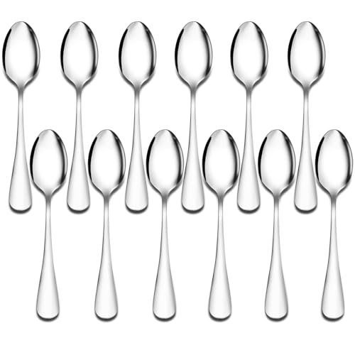 CoKeeSun 12 Pezzi Cucchiaini da Caffè, 12.5cm Cucchiaino da Tè in Acciaio Inox, Cucchiaini per Caffe, Dessert, Gelato, Argento, Lucida a Specchio, Lavabile in Lavastoviglie, per Ristorante Casa