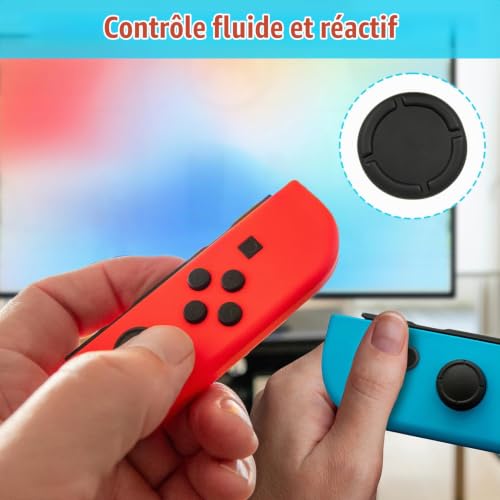 3 Paires de Capuchons de Remplacement pour Boutons Switch Joycon, Grips en Silicone pour Joystick 3D (Noir) – vue 7
