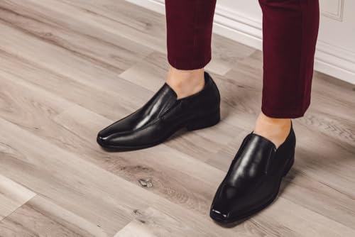 Image of TOTO Men's Invisible Height Increasing Elevator Shoes - Black Leather Slip-on Formal Dress Loafers- 2.2 Inches Taller - Y6361 - Size 10 D(M) US