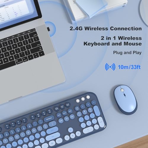 Wireless Keyboard and Mouse Combo, Typewriter Full Size Keyboard with Number Pad, Ergonomic Design for Windows PC Computer Laptop Desktop, Home and Office Use -Blue - Image 3