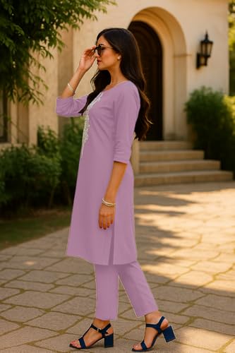 Image of SHIENZY Women's Cotton Blend Emroidered Kurta Pant Set | Ethnic Wear for Festive & Casual | Stylish Straight Fit | Elegant Indian Outfit (1662)