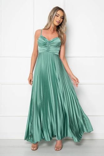 Satin Spaghetti Straps Bridesmaid Dresses with Pleated Long Aline V Neck Formal Evening Part Gowns3