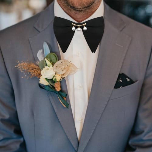 Image of Oversized Bow Ties for Men, Adjustable Bow Tie Pre-tied Bowties Pearl Decoration Bowtie for Tuxedo Wedding Party Prom