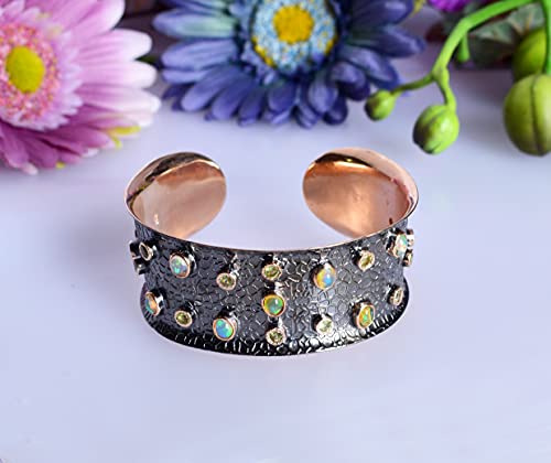Ravishing Impressions Ethiopian Opal & Peridot Gemstone 925 Sterling Silver Cuff Bangle Fabulous Handmade Jewellery Gift For Her #TOP1
