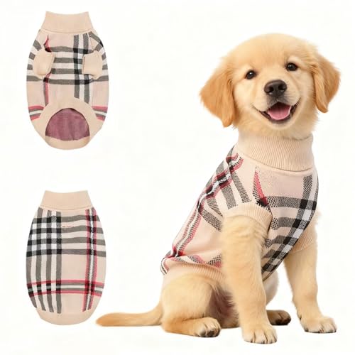 Image of Small /Medium Dog Sweater, Warm Dog Winter Coat w /Sleeves, Comfortable High Neck & Leash Hole, Premium Dog Clothes for Golden Retriever-Best for Holidays, Daily Walks XXL Apricot
