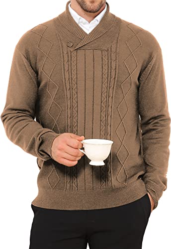 NITAGUT Mens Shawl Collar Pullover Sweater Slim Fit Sweater Cable Knit Pullover V Neck Soft Casual Button Sweater for Man
