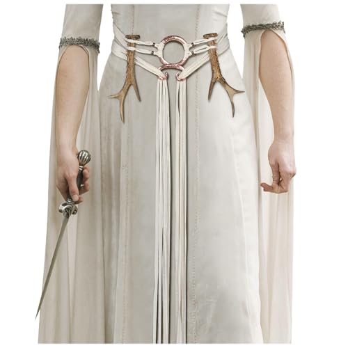 LVOW Viking Troll Cross Belt Long Rope Ring Knotted Belt Norse Witch Waist Belt Shaman Pagan Medieval Antlers Accessory (White)