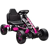 AIYAPLAY Kart à Pédales pour Enfants avec Roue Libre Frein 3 à 6 Ans Rose