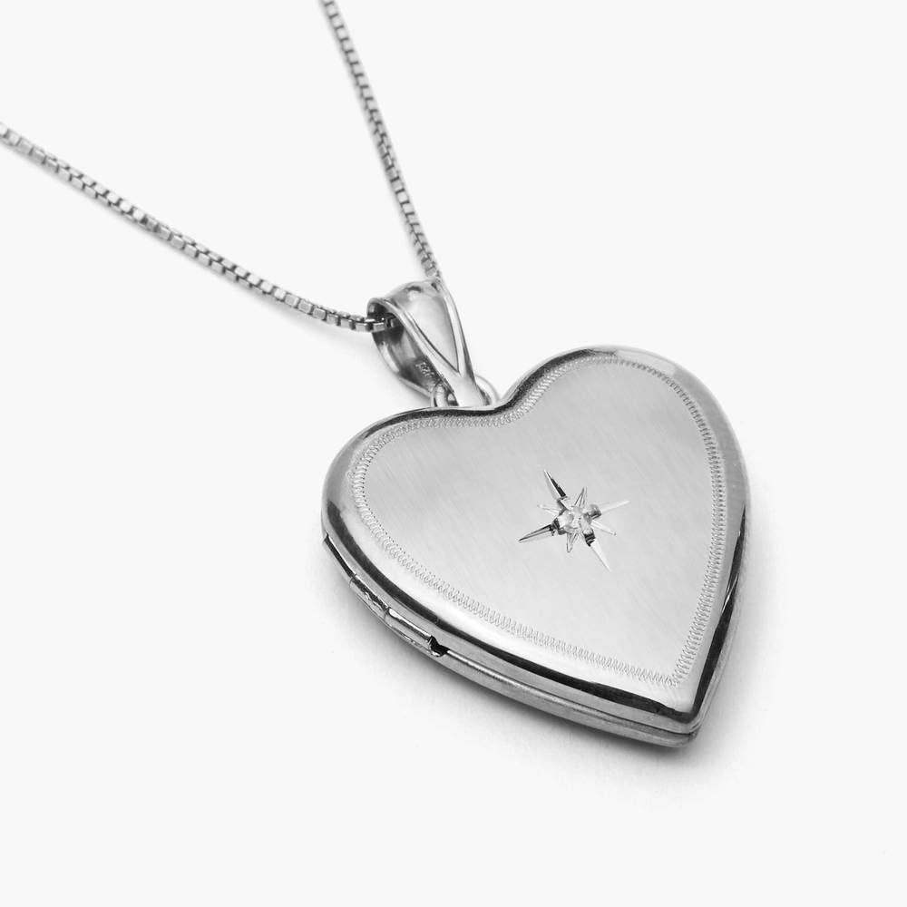 PicturesOnGold.com Sterling Silver Diamond Heart Photo Locket 3/4 x 3/4 Inch - Image 2