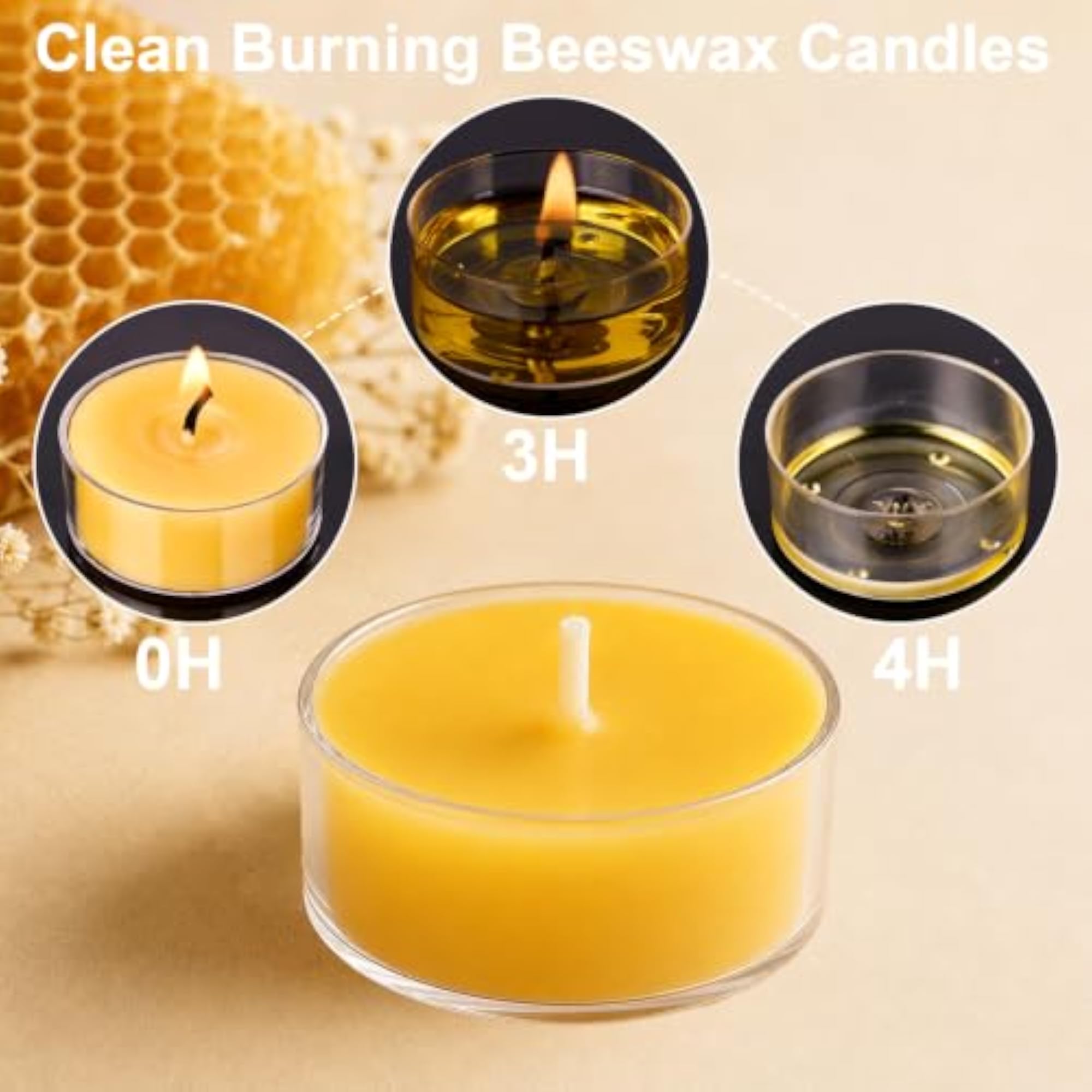 20 Packs Beeswax Tealight Candles Bulk, 4 Hours Burning