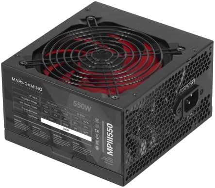 Mars Gaming MPIII550, Alimentatore PC ATX 550W, 5 Anni di Garanzia, Tecnologia Silenziosa AI-RPM, 85% Efficienza, Nero