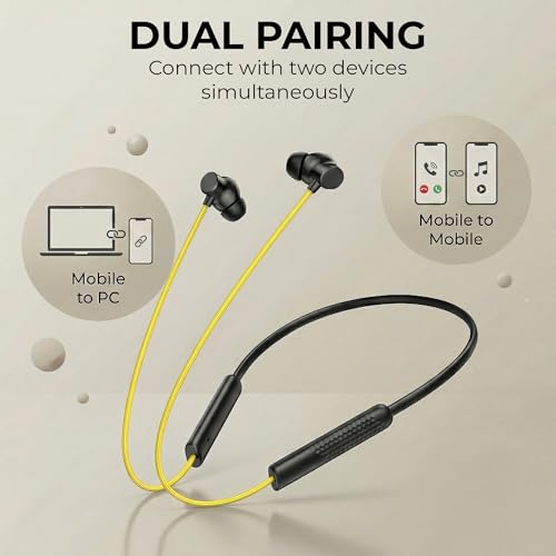 Image of Walta Bullet Z6 Wireless Bluetooth 5.4 Neckband Earphones with ENC Noise Cancellation, 13mm Bass Driver, Fast Charging Type-C, 20H Playback, Magnetic Earbuds, Sweat Resistant Headset with Mic (Yellow)