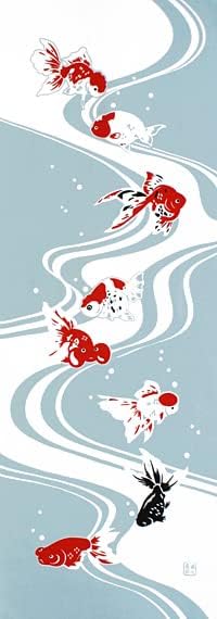 染の安坊Anbo Tenugui Hand Towel, KINGYO, Japanese Goldfish (Light Blue), 100% Cotton, Made in Japan, 13.8 x 39.4 inches