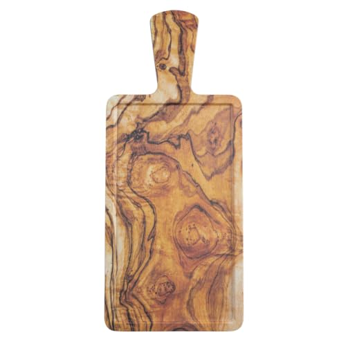 TableCraft 11182 Serving Paddle, Rectangular, Durable Melamine, Olive Wood Decal, Raised Edge, 12"x7", 4.5" Handle, Washable in Dishwasher, 6 per Case, Indoor and Outdoor Use