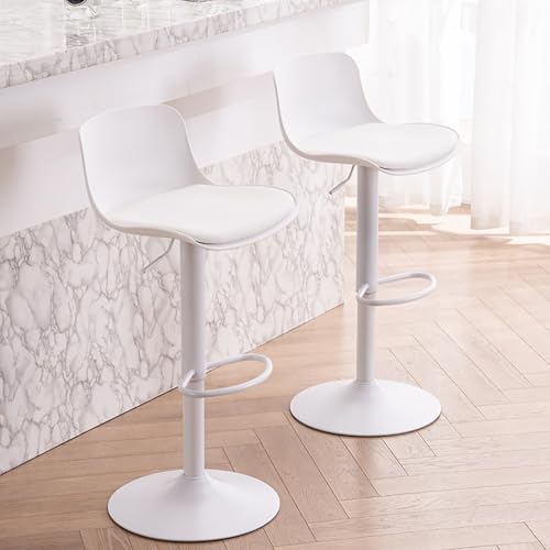 Kidol & Shellder Set de 2 Butacos de Cuero Blanco, Taburetes Giratorios Ajustables para Barra, Altura de Mostrador, Asiento Acolchonado en PU miniatura 1