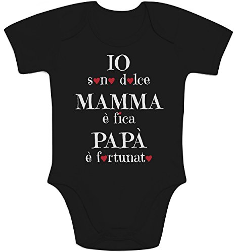 Shirtgeil Io Sono Dolce, Mamma è Fica, Regalo Festa della Mamma Body Neonato Manica Corta 6M Nero