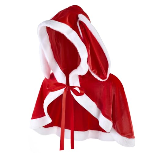 SIQITECHNO Bunny Short Hooded Cape Velvet Cloak Cute Rabbit Ears Lolita Cloak Halloween Christmas Cosplay Fancy Party Shawl