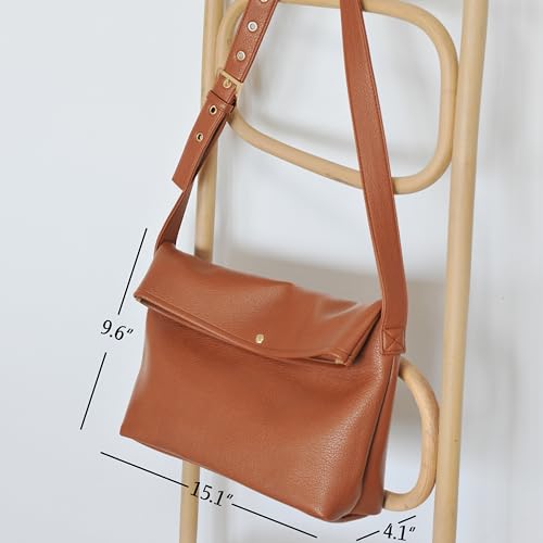 HOXIS Messenger Bag for Women Crossbody Purse Vegan Leather Foldover Shoulder Handbag2