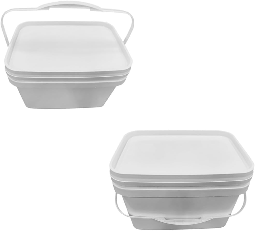 2pcs 10l White Plastic Paint Buckets with Handle and Lid, Square Wide Mouth Storage Containers for Painting Supplies and Chemical Materials