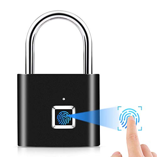 Preisvergleich Produktbild CNLOYUA Smart Schloss Fingerprint, Fingerabdruck Vorhängeschloss, Vorhängeschlösser Lock, USB-Aufladung Metall Diebstahlsicherung Home Secure Safety PadlockSchlüsselloses Schloss Wasserdicht