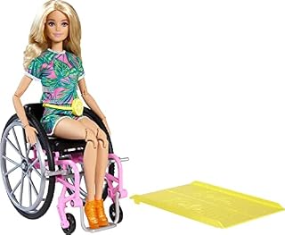 Barbie Fashionistas Doll #165, with Wheelchair & Long Blonde Hair Wearing Tropical Romper, Orange Shoes & Lemon Fanny Pack, Toy for Kids 3 to 8 Years Old - GRB93