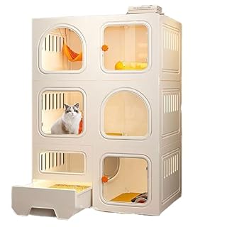 JingNian Gabbia per Gatti di Grandi Dimensioni A 2/3 Livelli con Lettiera, Gabbia per Gatti Fai da Te, Gabbie per Gatti da Interno con Lettiera(Size:71 * 46.5 * 106cm)