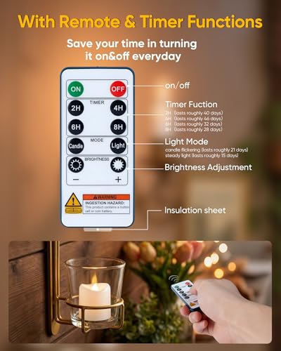 Image of 5plots 24-Pack 400+Hours Remote Control Candles, Votive Candles with 2 /4 /6 /8H Timer, Battery Operated Tealights for Party, Table Centerpiece, Home Decor, Halloween, Thanksgiving, Christmas