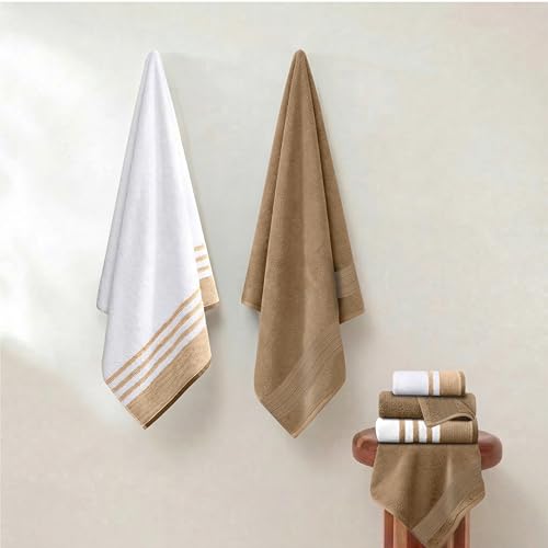 Modern Threads 6-teiliges Set, 2 Badetücher, 2 Handtücher, 2 Waschlappen, schnell trocknend, Weiß/Kontrast Reinhart Senf – Ansicht 6