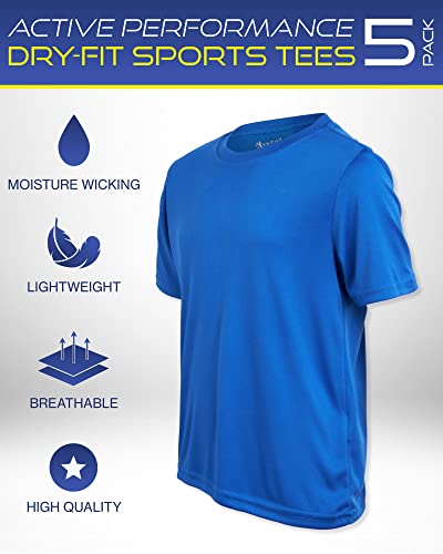 Ixtreme Boys' Athletic T-Shirt - 5 Pack Active Performance Dry-Fit Sports Tee (6-18), Size 12/14, Black/Green/Royal/Grey/Red #TOP1