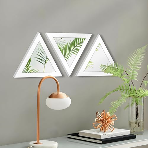 Image of Art Street White Triangle Decorative Wall Mirror Set of 3 Triangle Shape Mirror for Home Decoration, Size-10x10 Inch