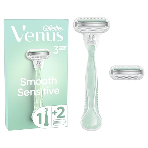 Gillette Venus Rasoir Pour Femmes Pro Smooth Sensitive Pour Peaux Sensibles, Manche Réutilisable Et 2 Cartouches De Recharge A 5 Lames, Bande Lubrifiante Avec Une Touche D’Aloe Vera, Rasage Doux