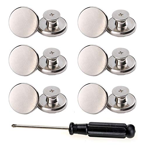 ICEYLI 17mm Replacement Jeans Buttons, 12 Sets Perfect Fit Instant Adjustable Pants Button,No-Sew Nailess Removable Metal Buttons Replacement Repair Combo Thread Rivets and Screwdrivers (style1)