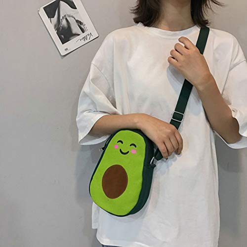 Fruit Avocado Shape Design Novelty Girls Purse Canvas Crossbody Bag Chic Shoulder Bag for Women, Green, Small2