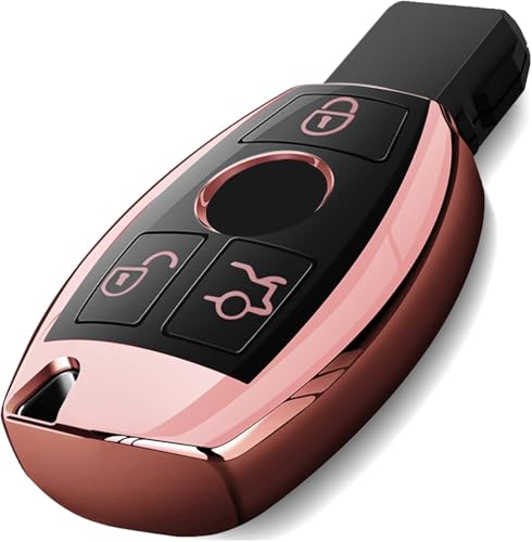 Intermerge for Mercedes Benz Key Fob Cover, Premium Soft TPU Key Case Cover Compatible with Mercedes Benz C E S M CLS CLK G Class Keyless Smart Key Fob_Rose Gold
