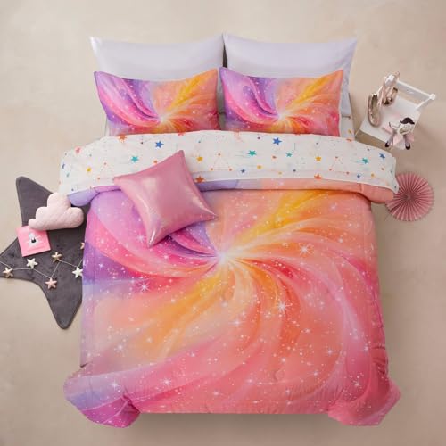 A Nice Night 6Pcs Twin Swirling Galaxy Dreamy Comforter Set,
