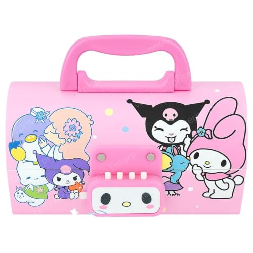 Image of Invite New Cartoon Theme Pencil Box with Push Pull Eraser Set for Kids | Suitcase Style Password Lock Stationery Organizer | School Supplies Gift Combo for Boys & Girls (Kuromi Pink + Eraser)