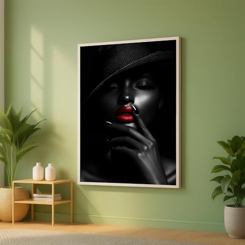 Toile lèvres sexy rouges et ongles avec cadre pour décoration murale salon moderne