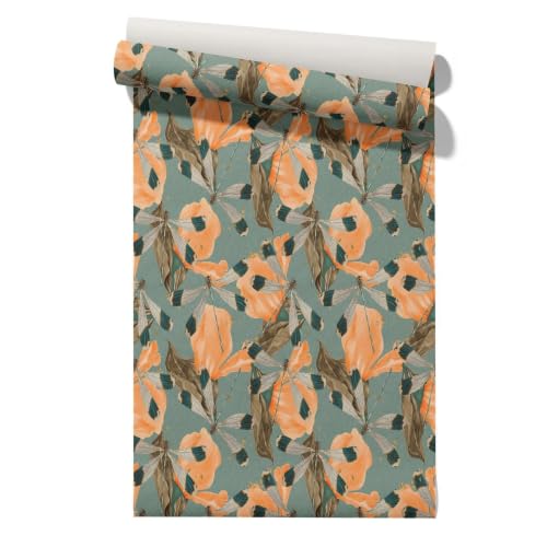 CEVAN Papel Pintado No Tejido Pegamento Para de Pared Tnt Mariposa Flores Artistic Elegance And Naturalness Elegancia Artística Y Naturalidad Papel PVC La Renovación Armarios Cocina 45x500cm