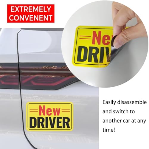 Image of 2 Pack Student Driver Magnet & New Driver Car Magnet - Removable Reflective Stickers No Residue, Automotive Safety Stickers, Magnetic Decal (Red /Black-New)
