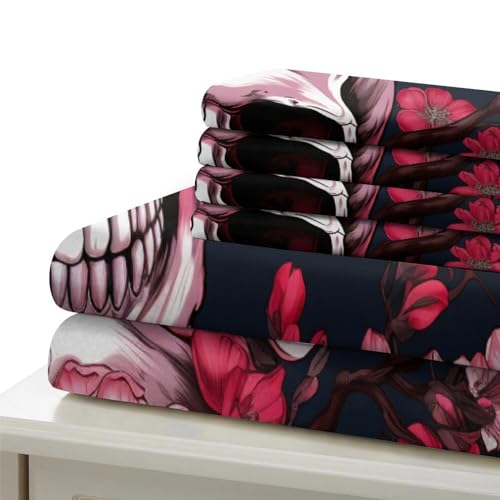 Set de edredón de calavera 3D y flores estilo gótico japonés 7
