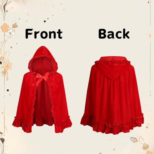 Colorful House Velvet Red Riding Hooded Cape Halloween Christmas Cloak (Flower Group Bright Red,27.56'')