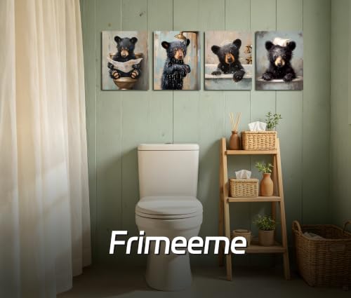 Image of Frimeeme Cute Set 4 Bear Bathroom Wall Art 8x10