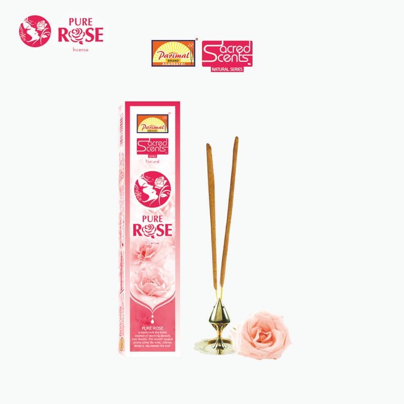 Image of Parimal Pure Rose Agarbatti (145-155 Sticks) (288 gm) | Burning Time - 45-60 Min | Sacred Scents Natural Incense Sticks | Fresh Rose Fragrance for Meditation, Relaxation & Home| (Pack of 12, 24g Each)