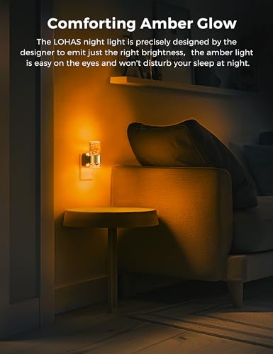 Image of L LOHAS LED Night Light,Dimmable Night Lights Plug into Wall, 2 Pack Acrylic Nightlights with 0-100 LM Adjustable Brightness, Amber Plug in Night Light with Dusk to Dawn Sensor, for Bathroom Hallway