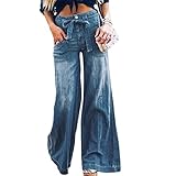 utcoco Women's Casual Loose Fit Palazzo Pants Hight Waisted Wide Leg Denim Jeans (16, Blue)