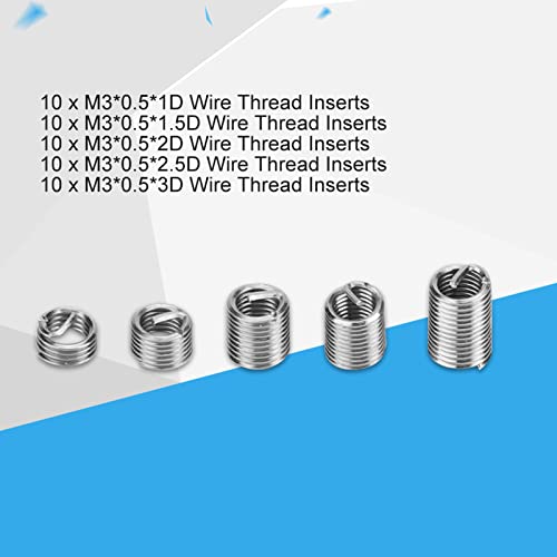 50Pcs Thread Repair Kit, Thread Restorer Kit, M3 Stainless Steel Wire Thread Insert Combination Tool Set Thread Repair Kit #TOP2
