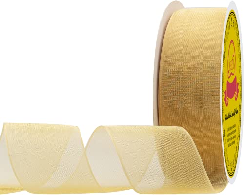 Leeqe Gold Organza Ribbon 1-1/4 Inch X 50Yd Sheer Chiffon Ribbon For Gift Wrapping,Crafts，Wedding Invitations,Party Decoration,Bridal Bouquets #TOP3
