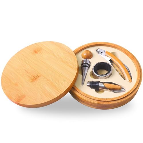 ZBPASL Set apribottiglie cavatappi, set regalo accessori per vino, apribottiglie cavatappi con tagliacapsule, Tappo per Vino,Versatore per Vino (Wood 0B)