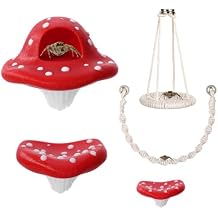 Jumping Spider Enclosure Accessories Kit 5 PCS Include Mushroom Platforms with Magnetic Mounting for Climbing, Feeding and Decorating, Natural Jumping Spider Rope Bridge Swings for Medium Spider Tan